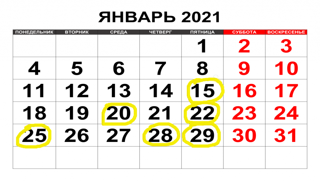 Календарь бухгалтера на январь 2021 года. АБТ Отчетность в Москве